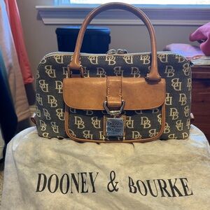 Dooney & Bourke Gray and Tan Monogram Satchel